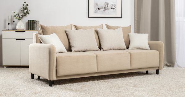 Диван-кровать прямой Дакота ТД 582 велюр Vendetta 02 кремовый, Riga 1598 z1 col 6 бежевый, Romeo 02