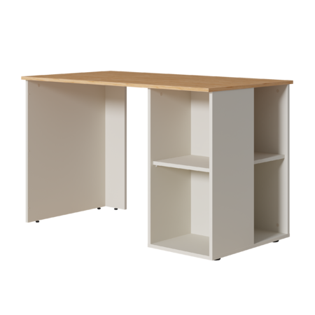 Стол письменный Лайт 12.163 сатин 7045 SU, гикори рокфорд натуральный KO86 PW, сборка на любую сторону, два варианта сборки тумбы