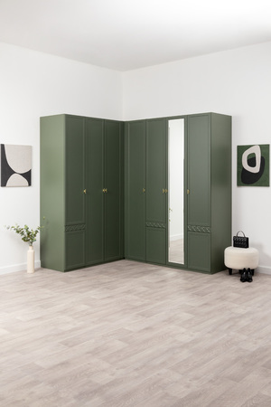 Шкаф для одежды Марион 16.340.03 дымчатый зеленый K521, олива шагрень AG 1050 ПВХ (собирается на любую сторону)