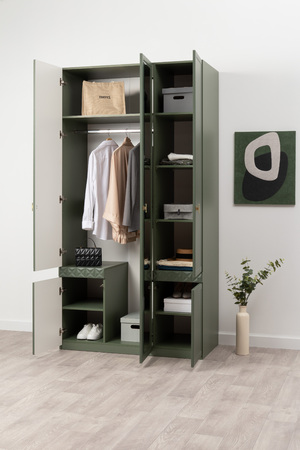 Шкаф для одежды Марион 16.340.03 дымчатый зеленый K521, олива шагрень AG 1050 ПВХ (собирается на любую сторону)