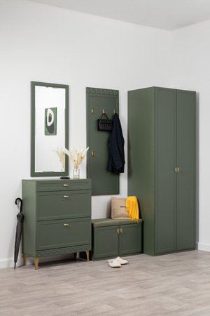 Шкаф двустворчатый Марион 16.340.02 дымчатый зеленый K521, олива шагрень AG 1050 ПВХ