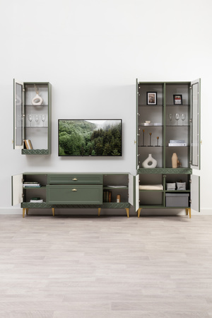 Шкаф навесной Марион 16.334 дымчатый зеленый K521, олива шагрень AG 1050 ПВХ (собирается на любую сторону)