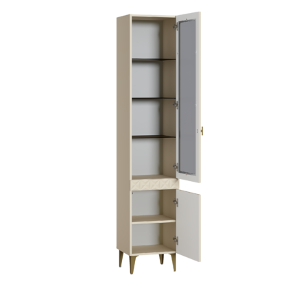 Шкаф-витрина Марион 16.397.01 слоновая кость С341 PE, слоновая кость 6898 ПВХ (собирается на любую сторону)