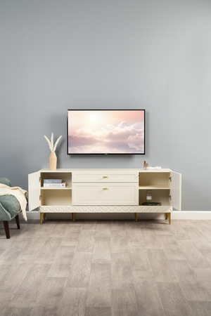 Гостиная Марион композиция 2 слоновая кость С341 PE, слоновая кость 6898 ПВХ, белый PE шагрень (собирается на любую сторону)