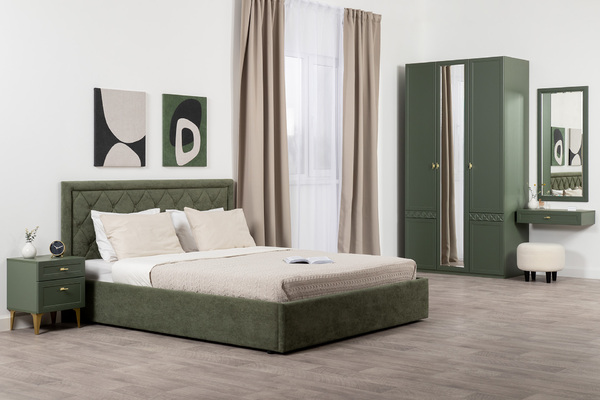 Тумба прикроватная Марион 16.14 дымчатый зеленый K521, олива шагрень AG 1050 ПВХ, белый PE шагрень