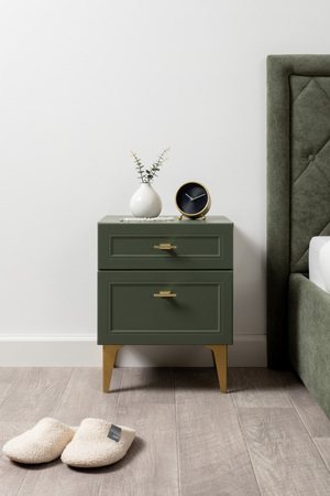 Тумба прикроватная Марион 16.14 дымчатый зеленый K521, олива шагрень AG 1050 ПВХ, белый PE шагрень