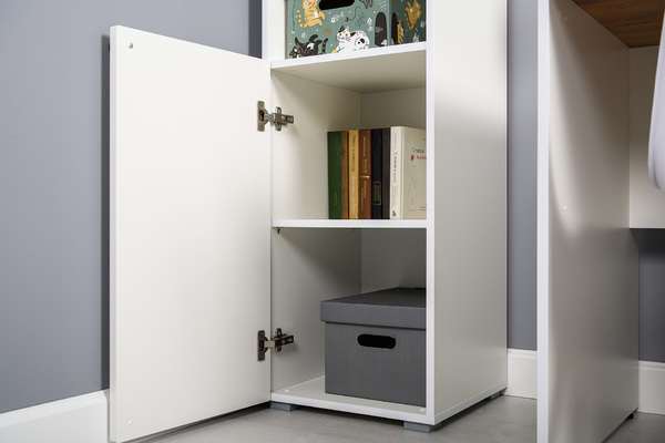 Стеллаж Остин 16.427 белый PE шагрень, дуб золотой CRAFT, белая шагрень 4101 ПВХ, сборка на любую сторону