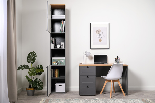 Стеллаж Остин 16.427 серый графит 0162 РЕ, дуб золотой CRAFT, графит ZB 856-2 ПВХ, сборка на любую сторону