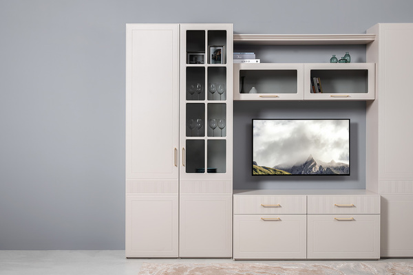 Шкаф-витрина Ричфорд 16.396 кашемир 5981 BS, моно керамика D166-2 ПВХ (собирается на любую сторону)