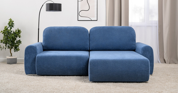 Диван-кровать угловой Тэдди 1504 композиция 2, букле Pique 009 синий, модульная система, сборка на любую сторону